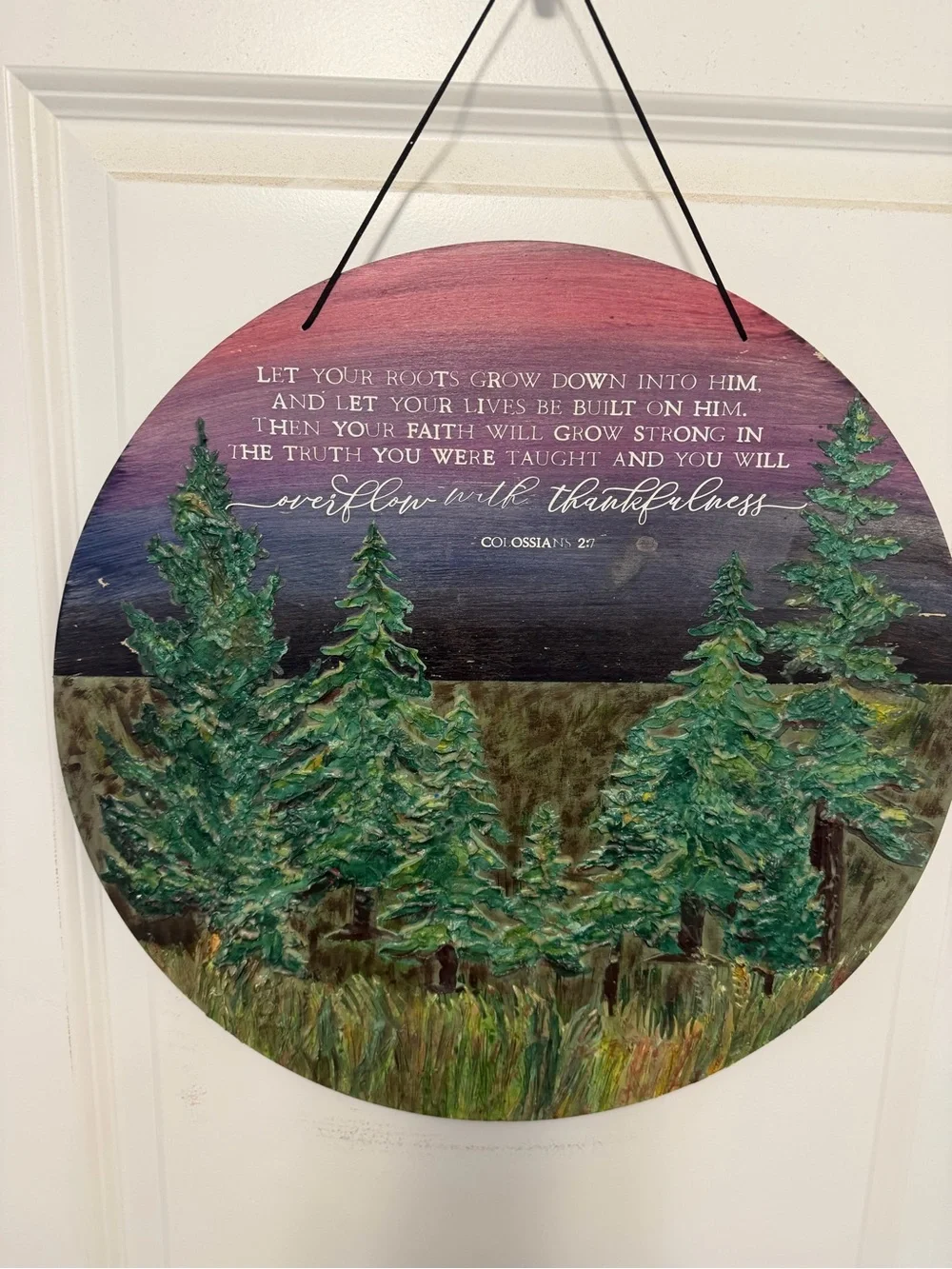 Green Pine Forest Round Wall Art - Inspirational Scripture 18